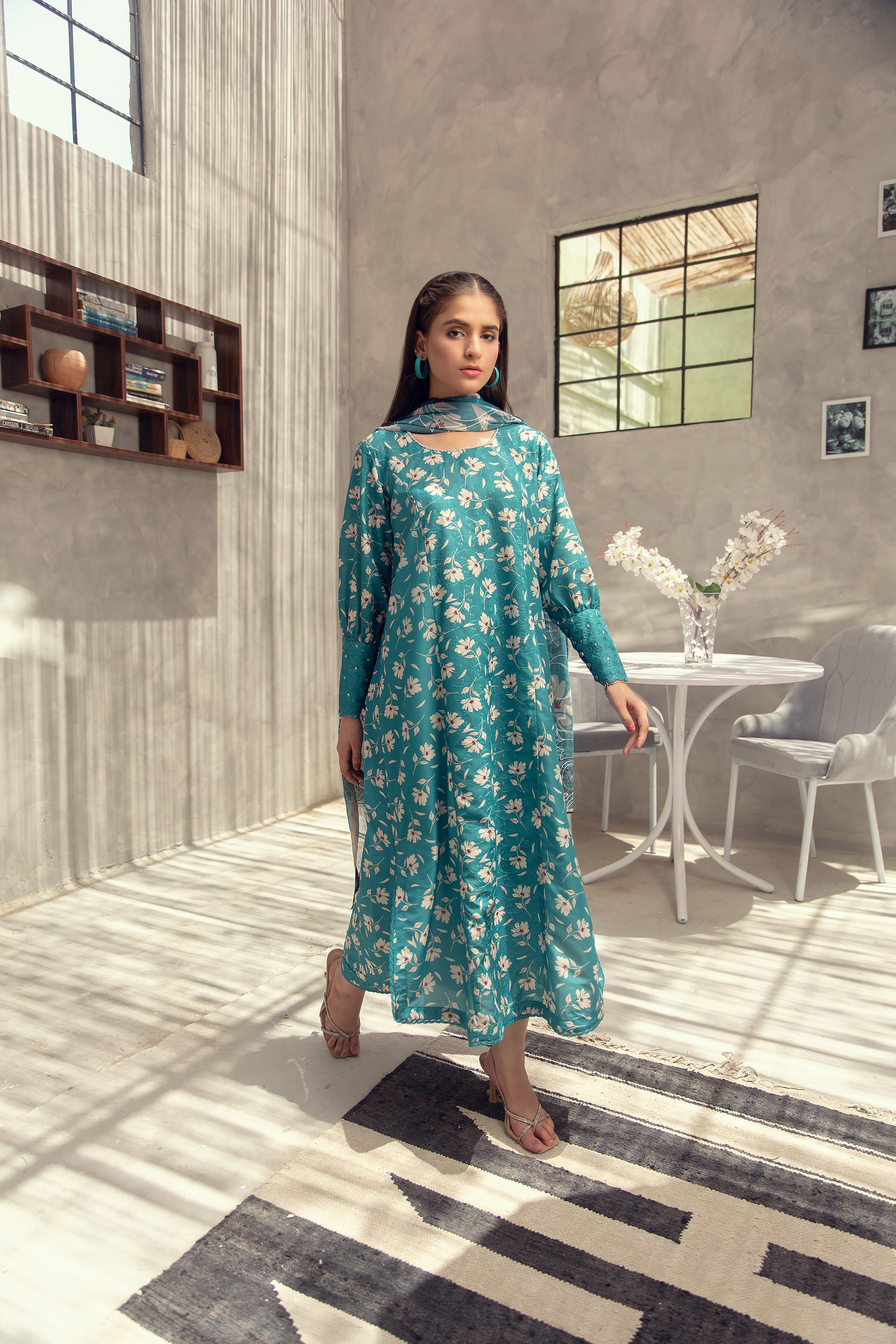 Teal Blossom - 2 Piece Embroidered Set